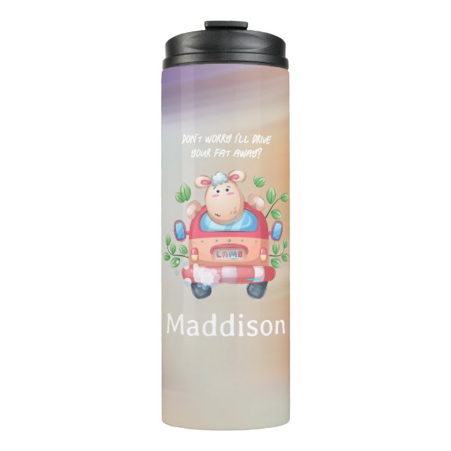 Cute Sheep Fitness Quote with Name Marble  Thermal Tumbler (Front)