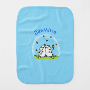 Cute sheep friends and butterflies cartoon baby burp cloth