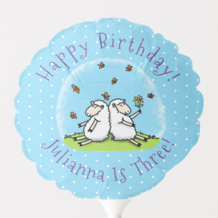 Cute sheep friends and butterflies cartoon balloon