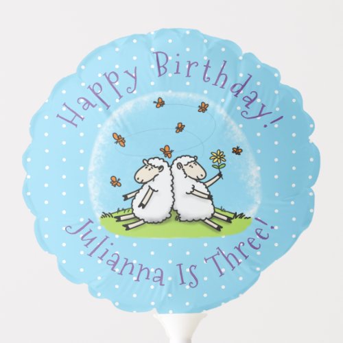 Cute sheep friends and butterflies cartoon balloon