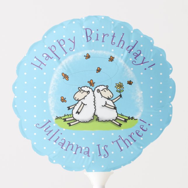 Cute sheep friends and butterflies cartoon balloon (Front)