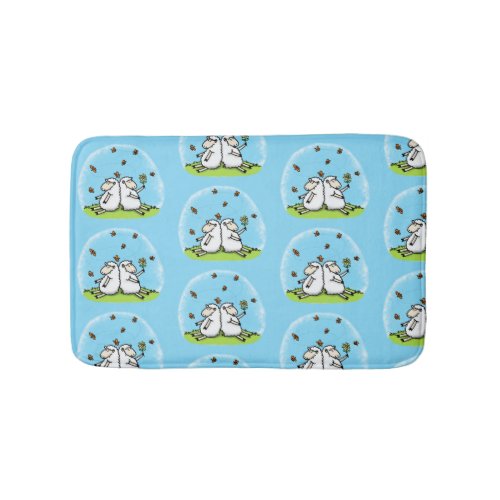 Cute sheep friends and butterflies cartoon bath mat