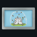 Cute sheep friends and butterflies cartoon belt buckle<br><div class="desc">These cute sheep are surrounded by butterflies and drawn in a happy cartoon style.</div>