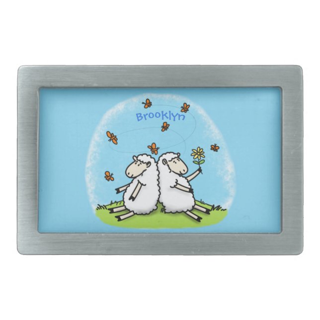 Cute sheep friends and butterflies cartoon belt buckle (Front)