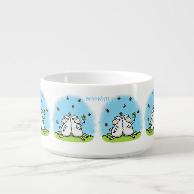 Cute sheep friends and butterflies cartoon bowl (Center)