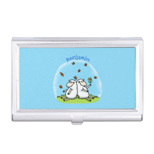 Cute sheep friends and butterflies cartoon business card case