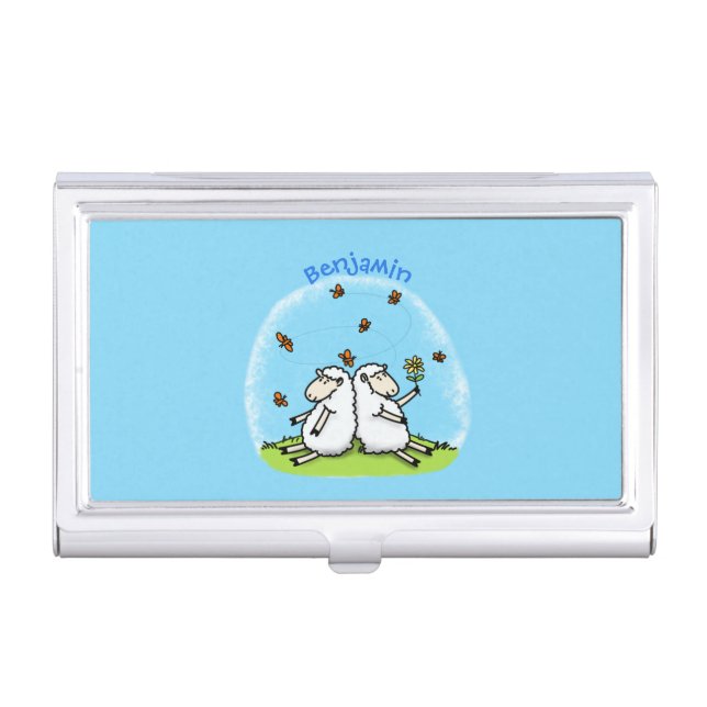 Cute sheep friends and butterflies cartoon business card case (Front)