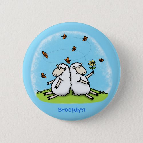 Cute sheep friends and butterflies cartoon  button