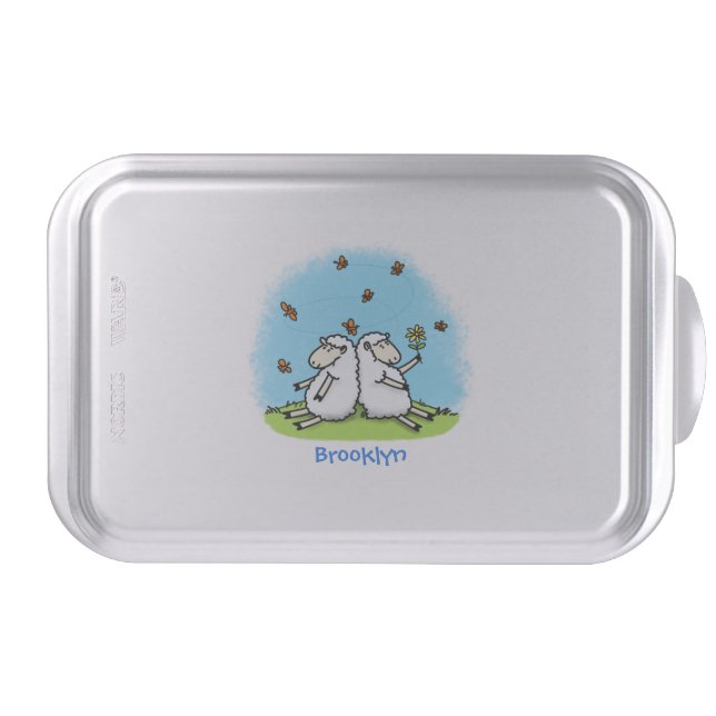 Cute sheep friends and butterflies cartoon cake pan (Front)