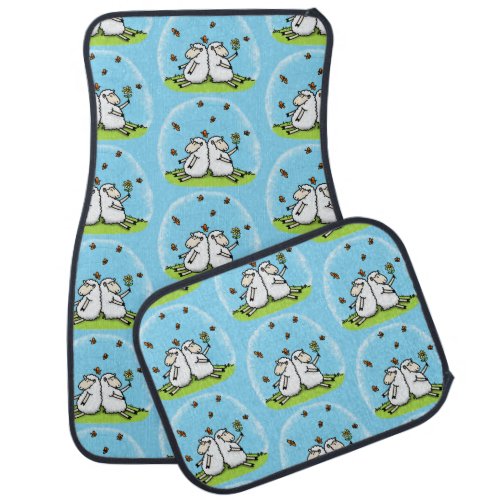 Cute sheep friends and butterflies cartoon  car floor mat