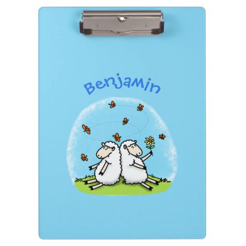 Cute sheep friends and butterflies cartoon clipboard