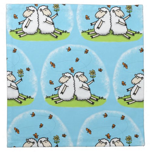 Cute sheep friends and butterflies cartoon cloth napkin