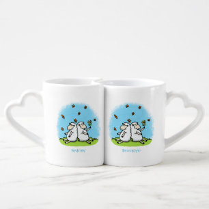 Cute sheep friends and butterflies cartoon coffee mug set
