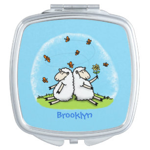 Cute sheep friends and butterflies cartoon compact mirror