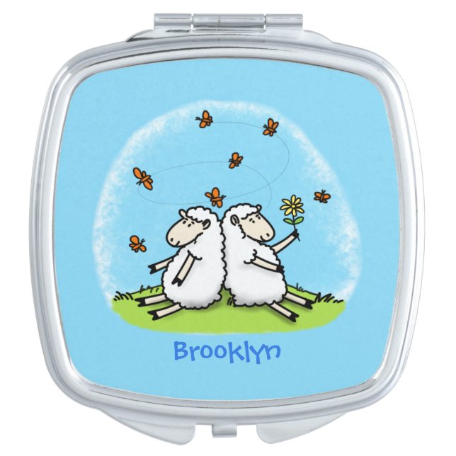 Cute sheep friends and butterflies cartoon compact mirror (Front)