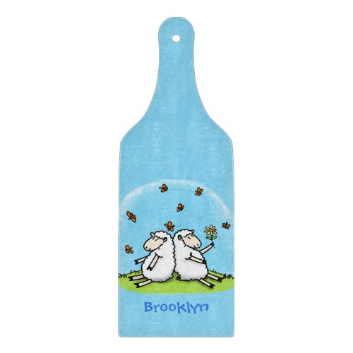 Cute sheep friends and butterflies cartoon cutting board