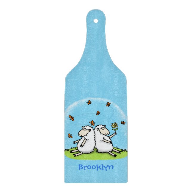 Cute sheep friends and butterflies cartoon cutting board (Front)