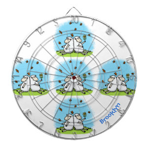 Cute sheep friends and butterflies cartoon dart board