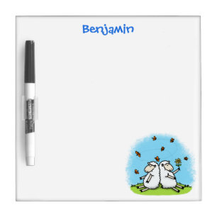 Cute sheep friends and butterflies cartoon dry erase board