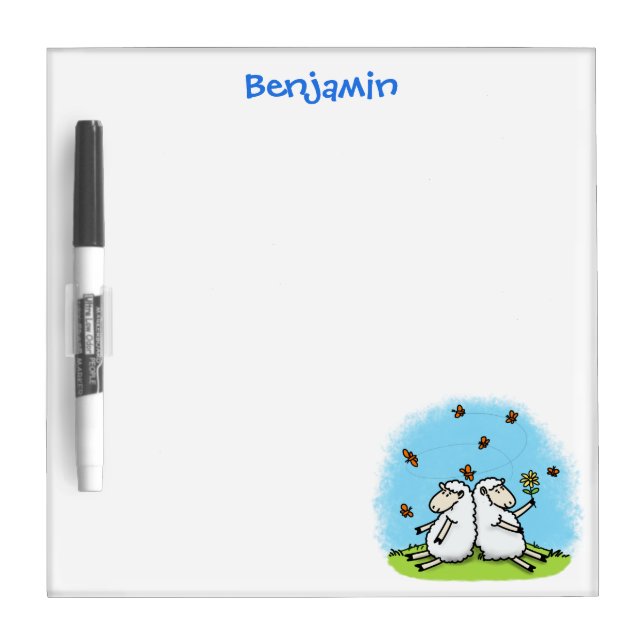 Cute sheep friends and butterflies cartoon dry erase board (Front)