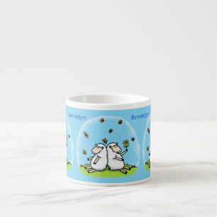 Cute sheep friends and butterflies cartoon espresso cup