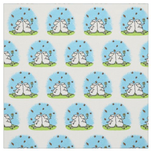 Cute sheep friends and butterflies cartoon fabric