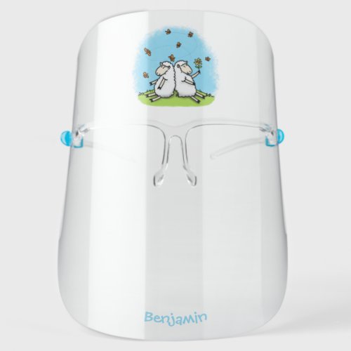 Cute sheep friends and butterflies cartoon  face shield