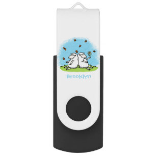 Cute sheep friends and butterflies cartoon flash drive