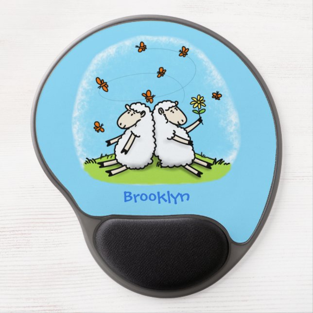 Cute sheep friends and butterflies cartoon gel mouse pad (Front)
