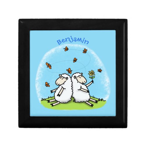 Cute sheep friends and butterflies cartoon gift box