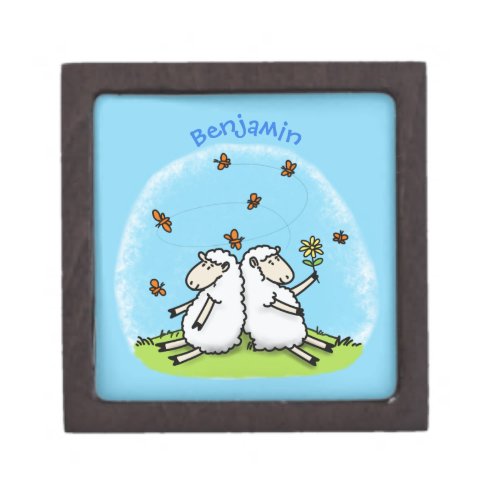 Cute sheep friends and butterflies cartoon gift box