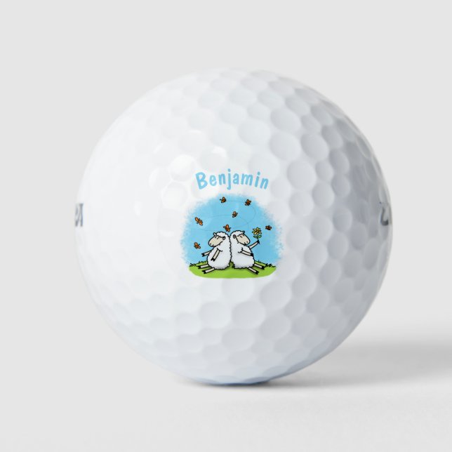 Cute sheep friends and butterflies cartoon golf balls (Front)
