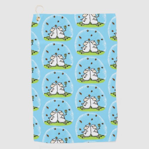 Cute sheep friends and butterflies cartoon  golf towel