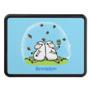 Cute sheep friends and butterflies cartoon hitch cover