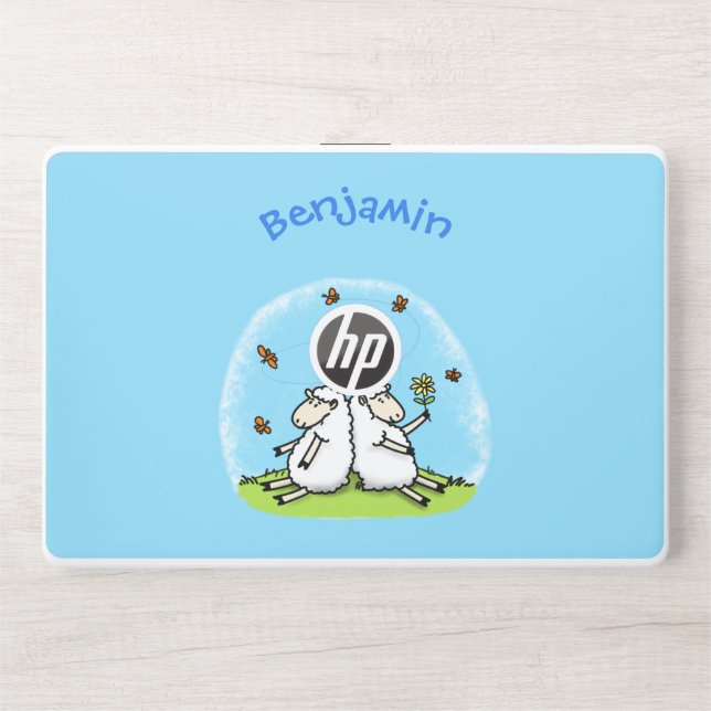 Cute sheep friends and butterflies cartoon HP laptop skin (Front)