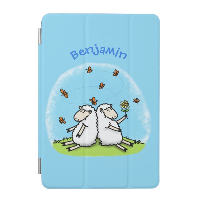Cute sheep friends and butterflies cartoon iPad mini cover (Front)