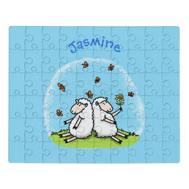 Cute sheep friends and butterflies cartoon jigsaw puzzle (Puzzle Horizontal)