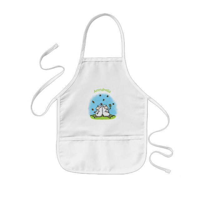 Cute sheep friends and butterflies cartoon kids' apron (Front)