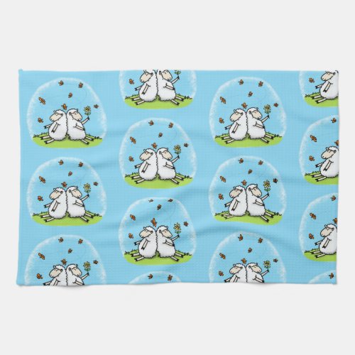 Cute sheep friends and butterflies cartoon kitchen towel