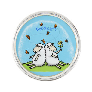 Cute sheep friends and butterflies cartoon lapel pin