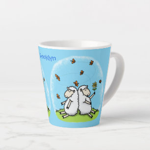 Cute sheep friends and butterflies cartoon latte mug