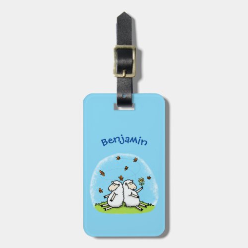 Cute sheep friends and butterflies cartoon luggage tag