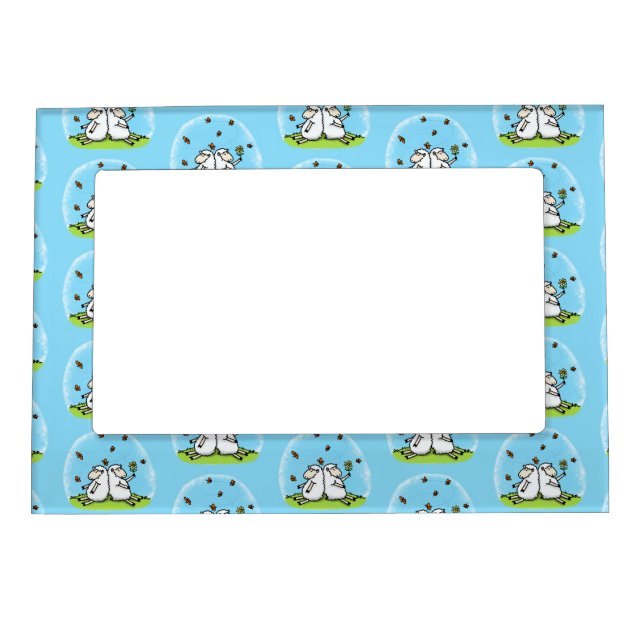 Cute sheep friends and butterflies cartoon magnetic frame (Front)