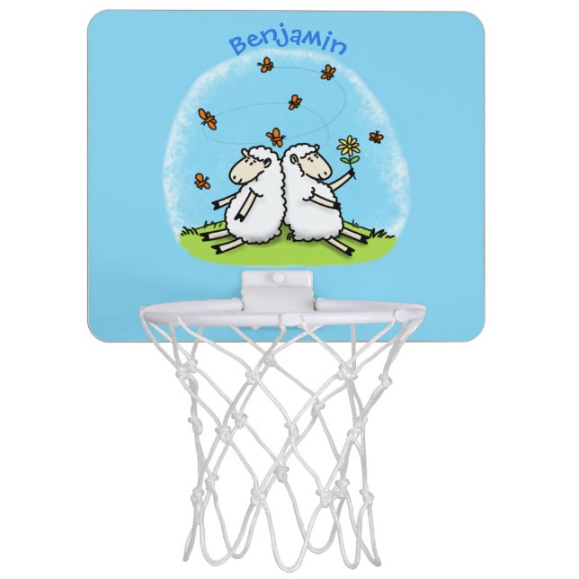 Cute sheep friends and butterflies cartoon mini basketball hoop (Front)