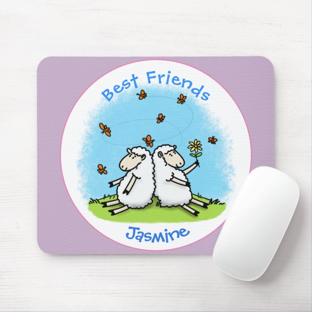 Cute sheep friends and butterflies cartoon mouse pad (With Mouse)