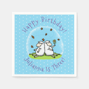 Cute sheep friends and butterflies cartoon napkins