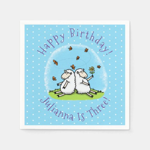 Cute sheep friends and butterflies cartoon napkins