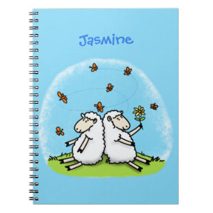 Cute sheep friends and butterflies cartoon notebook