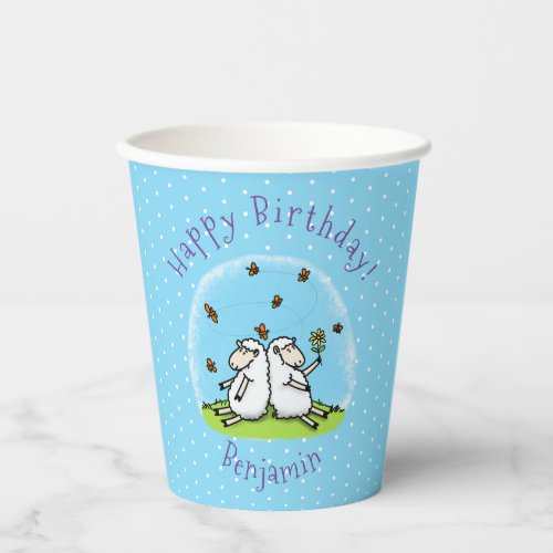 Cute sheep friends and butterflies cartoon paper cups