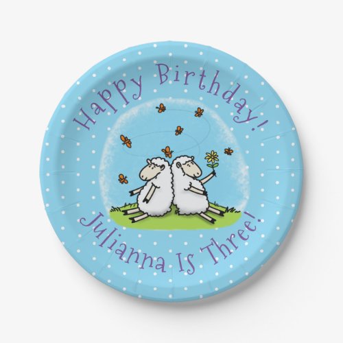 Cute sheep friends and butterflies cartoon paper plates